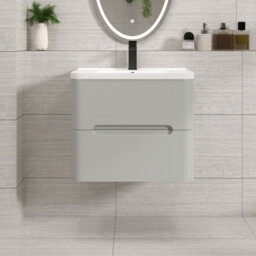 Royal Bathrooms Venice 600mm Dove Grey Wall Hung Bathroom Vanity Unit 2 Drawer With Ceramic Basin - 1 Tap Hole Basin - thumbnail 1
