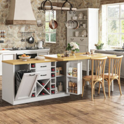 Btm Extendable Sideboard Dining Table Combo With Wine Rack And Trash Compartment, Snack Storage, White - thumbnail 5