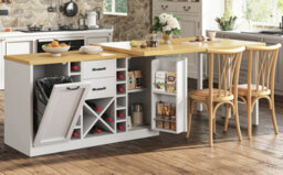 Btm Extendable Sideboard Dining Table Combo With Wine Rack And Trash Compartment, Snack Storage, White - thumbnail 7