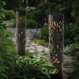 Gtx Solar Led Bollard Lights 2 Pack Black Steel Outdoor Garden Pathway Lamps - thumbnail 1