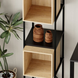 Decortie Vale Mini Bookcase Black, Oak Versatile Display Unit 5-Tier Metal Frame 2 Adjustable Shelf 12mm Engineered Wood - thumbnail 5