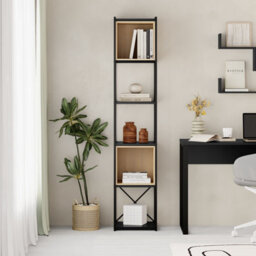 Decortie Vale Mini Bookcase Black, Oak Versatile Display Unit 5-Tier Metal Frame 2 Adjustable Shelf 12mm Engineered Wood - thumbnail 4