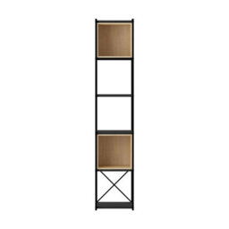 Decortie Vale Mini Bookcase Black, Oak Versatile Display Unit 5-Tier Metal Frame 2 Adjustable Shelf 12mm Engineered Wood - thumbnail 2