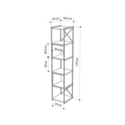 Decortie Vale Mini Bookcase Black, Oak Versatile Display Unit 5-Tier Metal Frame 2 Adjustable Shelf 12mm Engineered Wood - thumbnail 3