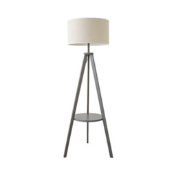 Valuelights Morrigan Grey Wood Shelf Tripod Floor Lamp With White Trim Shade - thumbnail 6
