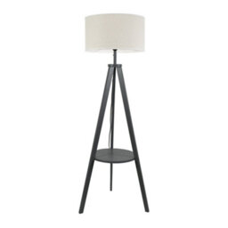 Valuelights Morrigan Grey Wood Shelf Tripod Floor Lamp With White Trim Shade - thumbnail 3