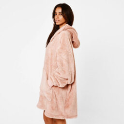 Ohs Teddy Fleece Hoodie Blanket Oversized Sweatshirt, Blush - Adults - thumbnail 2
