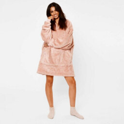 Ohs Teddy Fleece Hoodie Blanket Oversized Sweatshirt, Blush - Adults - thumbnail 4