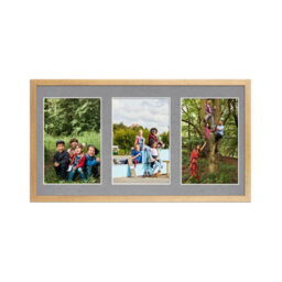AK Frames 40X20Cm Oak Sleek Multi Photo Frame With Mid Grey Mount - Holds 3 Apertures (3X) 6X4 Photos - thumbnail 1