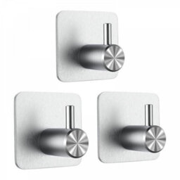 3 Pack 3M Adhesive Hooks, Bathroom Wall Hooks, No Drilling Required, Stainless Steel Kitchen Towel Holder, Silver - thumbnail 1