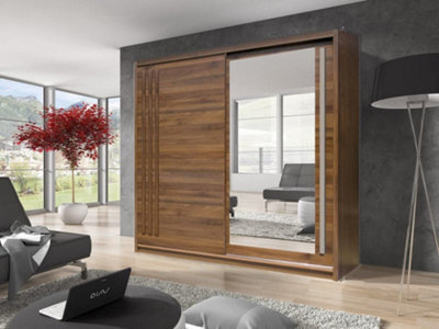 Arte Effect 2 Mirrored Sliding Door Wardrobe In Columbian Walnut - W2000mm H2160mm D590mm, Modern And Organised - image 1