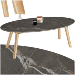 Tectake Coffee Table Side Table Nesting Table With Marble Effect Tabletop Tree 100 X 50 X 34.5 Cm  -  Nature