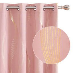Deconovo Blackout Eyelet Curtains Thermal Insulated Gold Wave Line Foil Printed Curtains For Bedroom 55X72 Inch Coral Pink - thumbnail 1