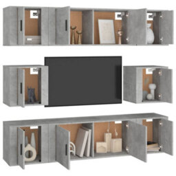 Berkfield Classic 8 Piece Tv Cabinet Set Concrete Grey Engineered Wood - thumbnail 3