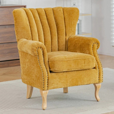 Retro Chenille Accent Chair Wingback Armchair With Wood Frame - image 1
