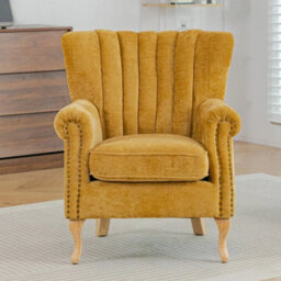 Retro Chenille Accent Chair Wingback Armchair With Wood Frame - thumbnail 3
