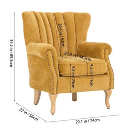 Retro Chenille Accent Chair Wingback Armchair With Wood Frame - thumbnail 2