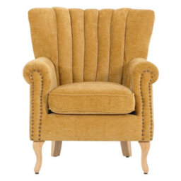 Retro Chenille Accent Chair Wingback Armchair With Wood Frame - thumbnail 6