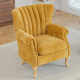 Retro Chenille Accent Chair Wingback Armchair With Wood Frame - thumbnail 5