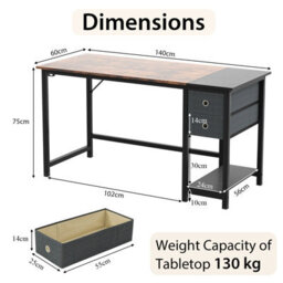 Costway 140 Cm Home Office Desk Writing Desk Modern Computer Workstation With 2 Drawers - thumbnail 2