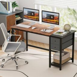 Costway 140 Cm Home Office Desk Writing Desk Modern Computer Workstation With 2 Drawers - thumbnail 3