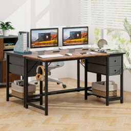 Costway 140 Cm Home Office Desk Writing Desk Modern Computer Workstation With 2 Drawers - thumbnail 4