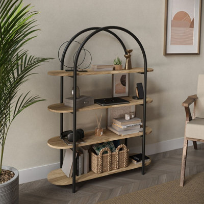 Urbn-Living Urbnliving 118Cm Height 4 Tier Oak Wooden Shelving Arched Unit Storage Bookcase Display Shelves - image 1