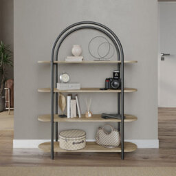 Urbn-Living Urbnliving 118Cm Height 4 Tier Oak Wooden Shelving Arched Unit Storage Bookcase Display Shelves - thumbnail 2