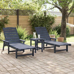 Berkfield Garden Lounge Furniture 3 Pcs Navy 38 X 38 X 46Cm Polyethylene - thumbnail 4