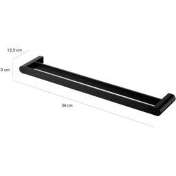 Bisk Double Towel Bath Bar Hanger Wall Mounted Bathroom Black Powder Coated Zamak - thumbnail 4