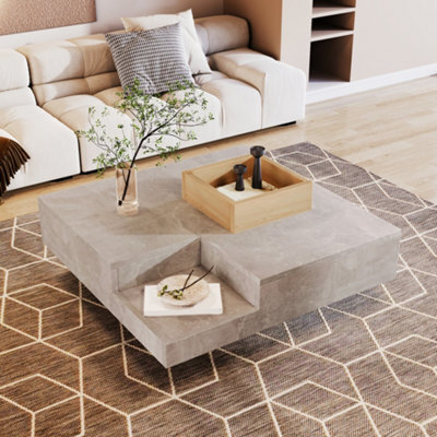 Matteo Modern Coffee Table With Removable Wooden Storage Box - Concrete Grey & Wood - image 1