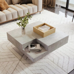 Matteo Modern Coffee Table With Removable Wooden Storage Box - Concrete Grey & Wood - thumbnail 5