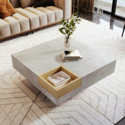 Matteo Modern Coffee Table With Removable Wooden Storage Box - Concrete Grey & Wood - thumbnail 4