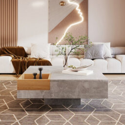 Matteo Modern Coffee Table With Removable Wooden Storage Box - Concrete Grey & Wood - thumbnail 2