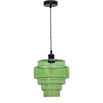 First Choice Lighting Benson - 5 Tier Green Glass & Black Ceiling Pendant Light - image 1