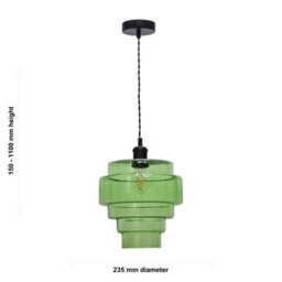 First Choice Lighting Benson - 5 Tier Green Glass & Black Ceiling Pendant Light - thumbnail 5