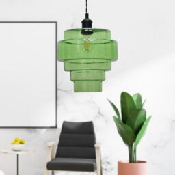 First Choice Lighting Benson - 5 Tier Green Glass & Black Ceiling Pendant Light - thumbnail 4