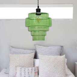 First Choice Lighting Benson - 5 Tier Green Glass & Black Ceiling Pendant Light - thumbnail 3