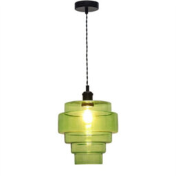 First Choice Lighting Benson - 5 Tier Green Glass & Black Ceiling Pendant Light - thumbnail 2