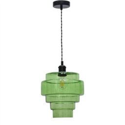 First Choice Lighting Benson - 5 Tier Green Glass & Black Ceiling Pendant Light - thumbnail 1
