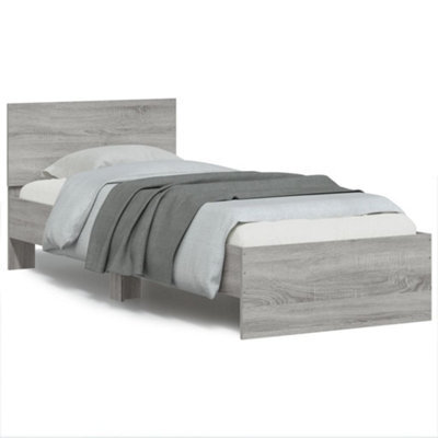 Berkfield Bed Frame With Headboard And Led Lights Grey Sonoma 75X190 Cm Small Single - image 1