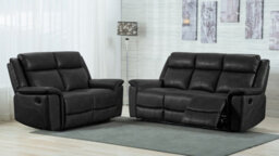 Furnishings For Less UK Toronto Black Leather Like Manual Reclining Sofa Suite 3 Seater And 2 Seater - thumbnail 1