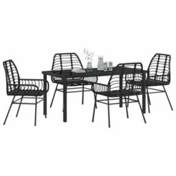 Berkfield Garden Dining Set 5 Pcs Black Poly Rattan - thumbnail 3