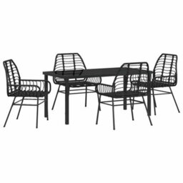 Berkfield Garden Dining Set 5 Pcs Black Poly Rattan - thumbnail 2