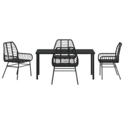 Berkfield Garden Dining Set 5 Pcs Black Poly Rattan - thumbnail 7