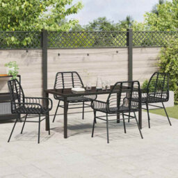 Berkfield Garden Dining Set 5 Pcs Black Poly Rattan - thumbnail 4