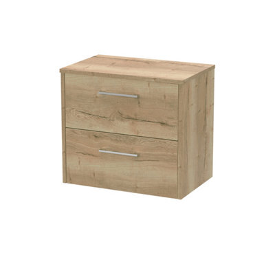 Hudson Reed Juno Wall Hung 2 Soft Close Drawer Vanity Unit With Worktop And Handles In Autumn Oak Finish, 600mm - image 1