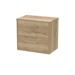 Hudson Reed Juno Wall Hung 2 Soft Close Drawer Vanity Unit With Worktop And Handles In Autumn Oak Finish, 600mm - thumbnail 1