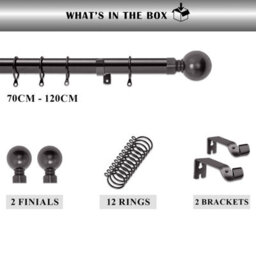 "Bedlooms Metal Curtain Pole 28mm- Plain Ball Finials With Extendable Strong & Durable Rod Black Nickel 70-120 Cm, 28"" - 48""" - thumbnail 6