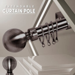 "Bedlooms Metal Curtain Pole 28mm- Plain Ball Finials With Extendable Strong & Durable Rod Black Nickel 70-120 Cm, 28"" - 48""" - thumbnail 2